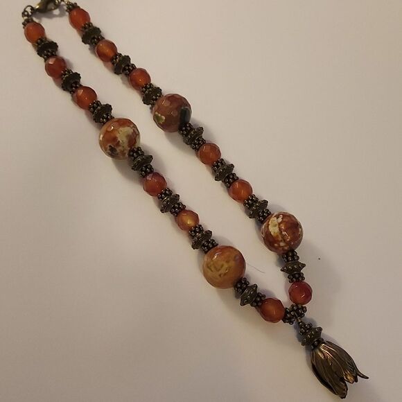 Handmade boho artisan necklace beaded rust brown and bronze collar charm… - Picture 1 of 9